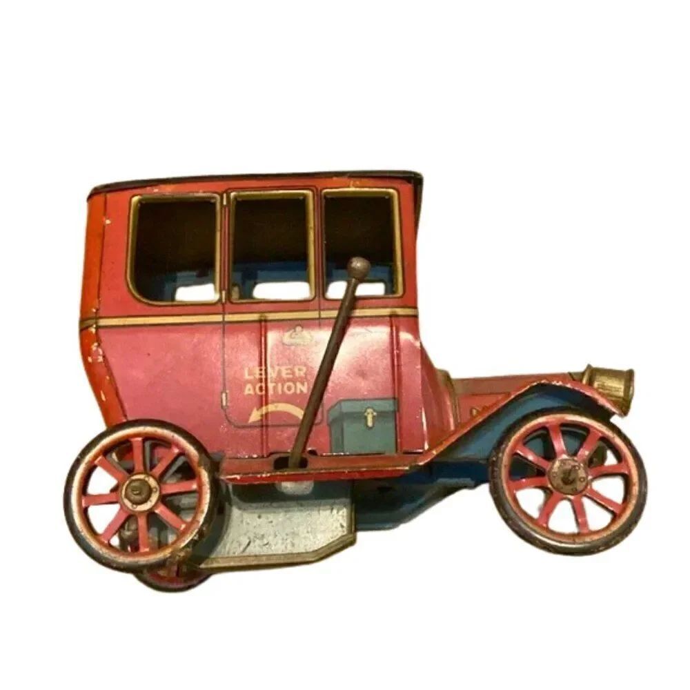 Vintage Modern Toys Japanese Model Lever Tin Burgundy Antique Buggy Toy Car